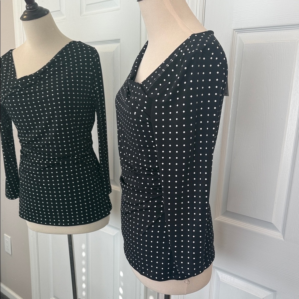 White House Black Market Asymmetrical 3/4 Sleeve Polka Dot Women's Top